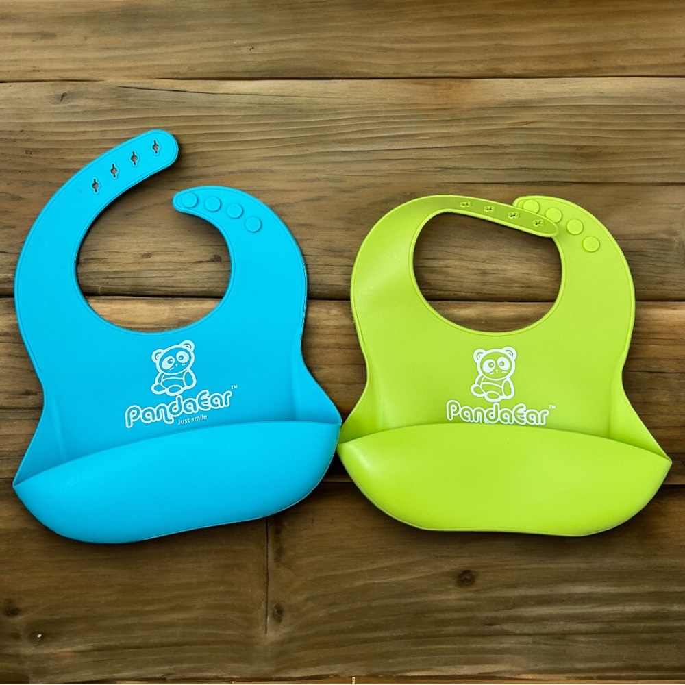 2 pack bibs turquoise and lime green Panda Ear